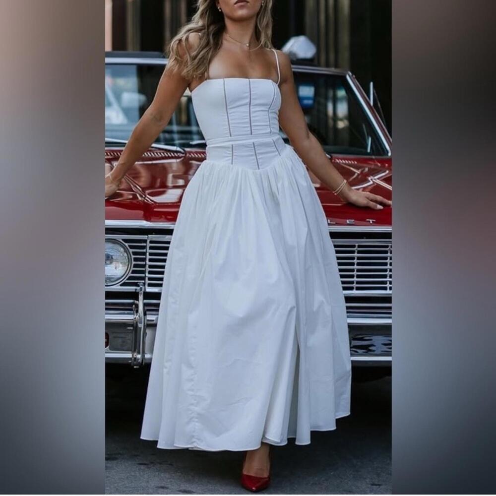 House of CB White Strapless Corset Bodice Maxi Dress
